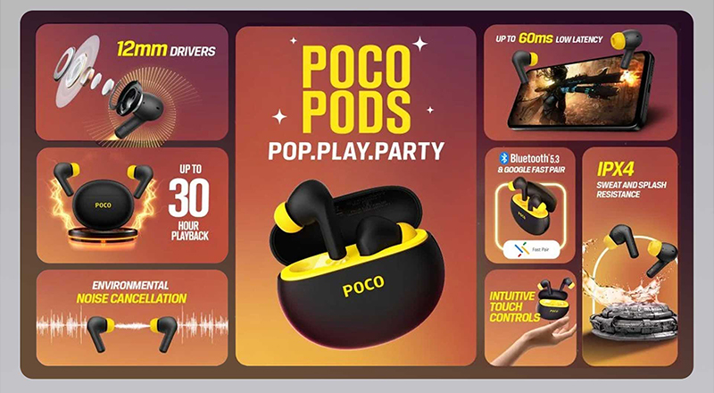 ایرباد های بی سیم Poco Pods با 30 ساعت شارژ معرفی شدند